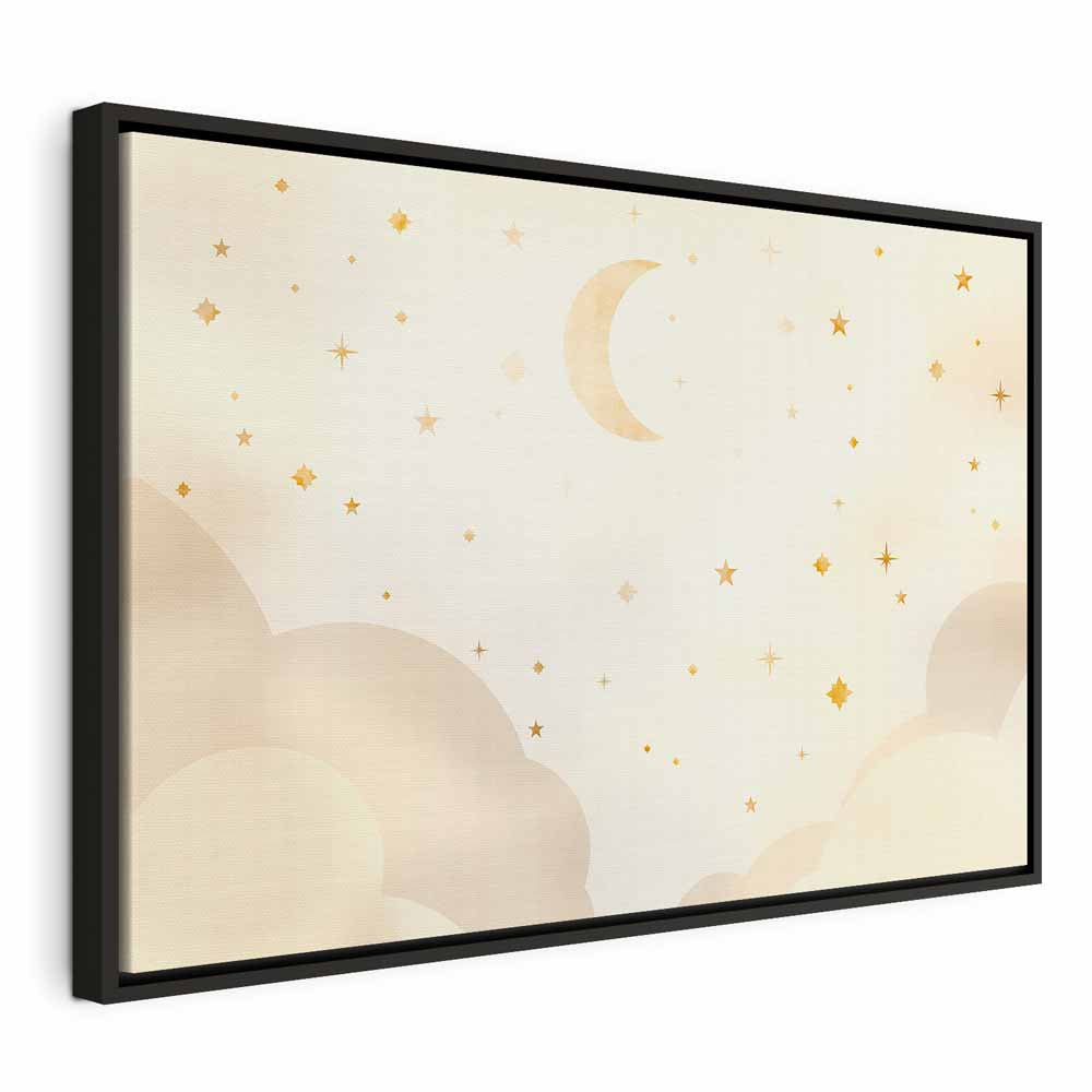 Canvas Print - Bright Night - Moon Accompanied by Many Stars on a Light Background