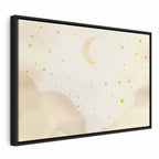 Canvas Print - Bright Night - Moon Accompanied by Many Stars on a Light Background
