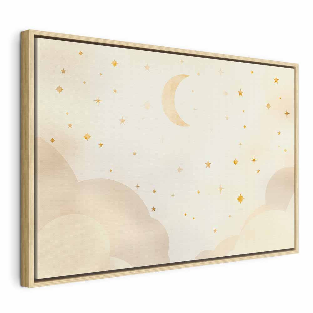 Canvas Print - Bright Night - Moon Accompanied by Many Stars on a Light Background