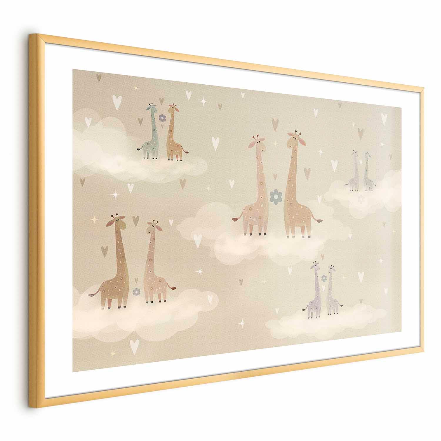 Loving Giraffes Beige Kids Poster