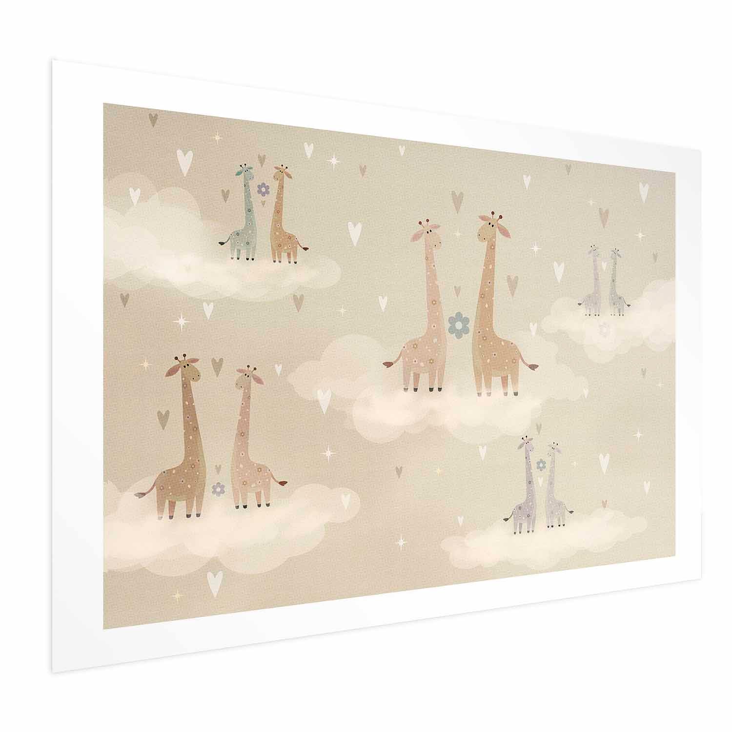 Loving Giraffes Beige Kids Poster