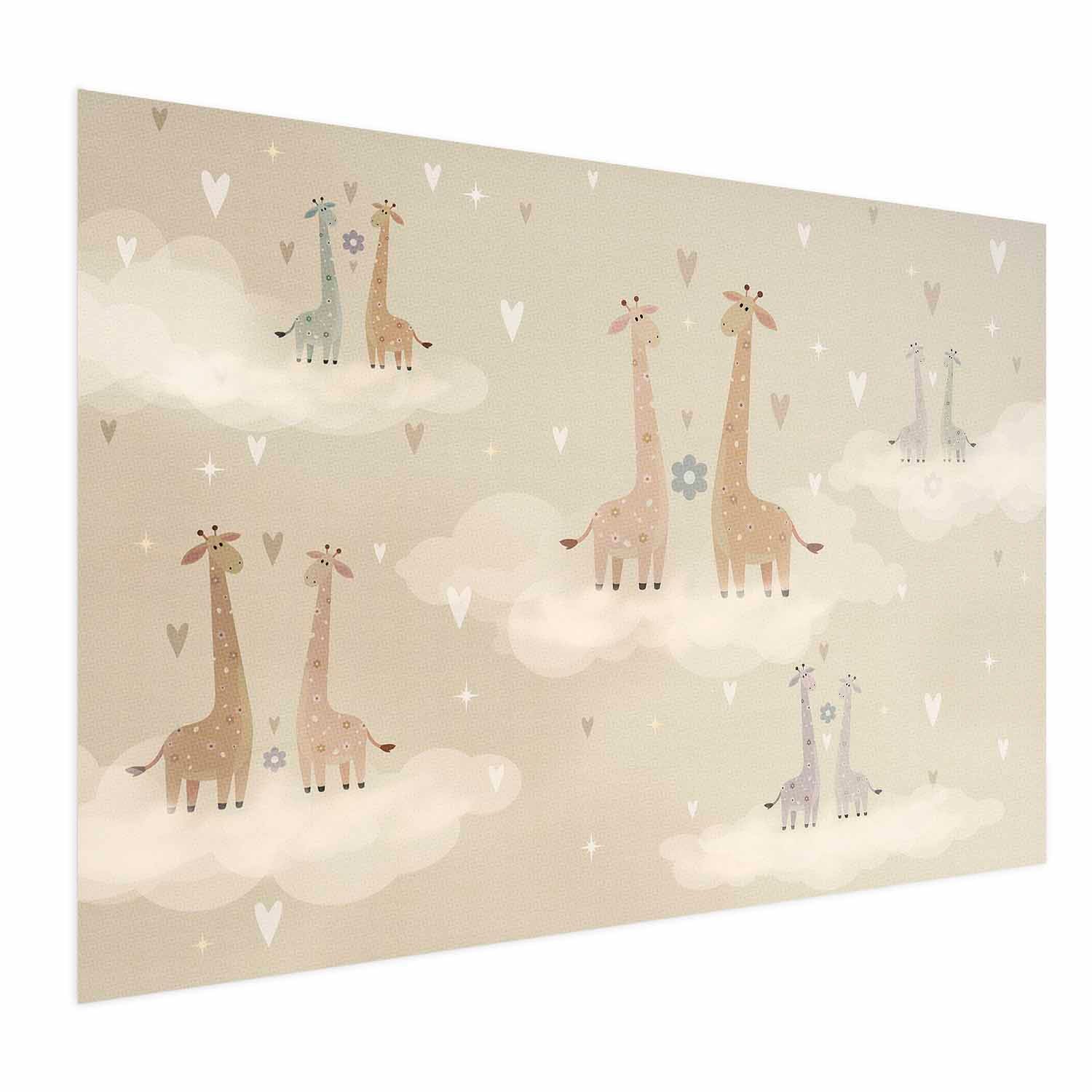 Loving Giraffes Beige Kids Poster