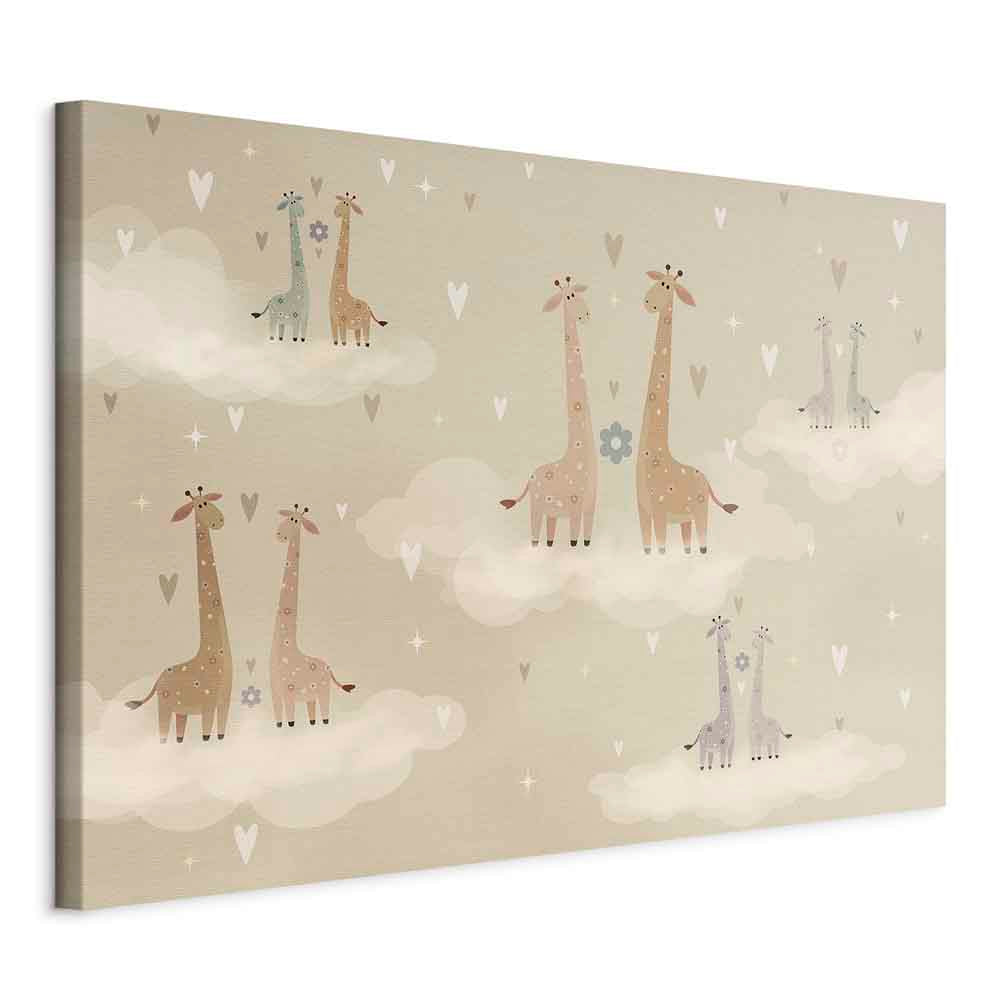 Canvas Print Love: Colorful Giraffes in Clouds