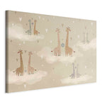 Canvas Print Love: Colorful Giraffes in Clouds