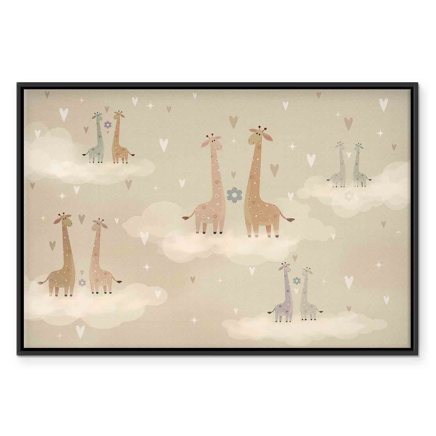 Colorful Giraffes on Clouds Romantic Canvas Print