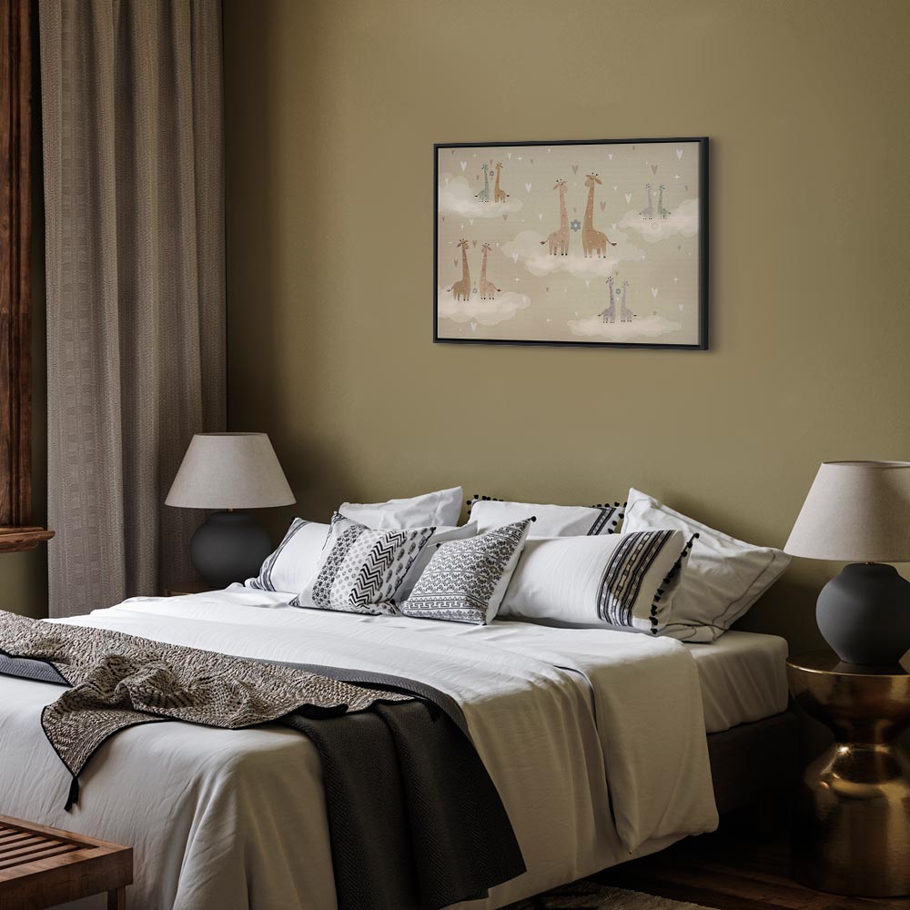 Canvas Print Love: Colorful Giraffes in Clouds