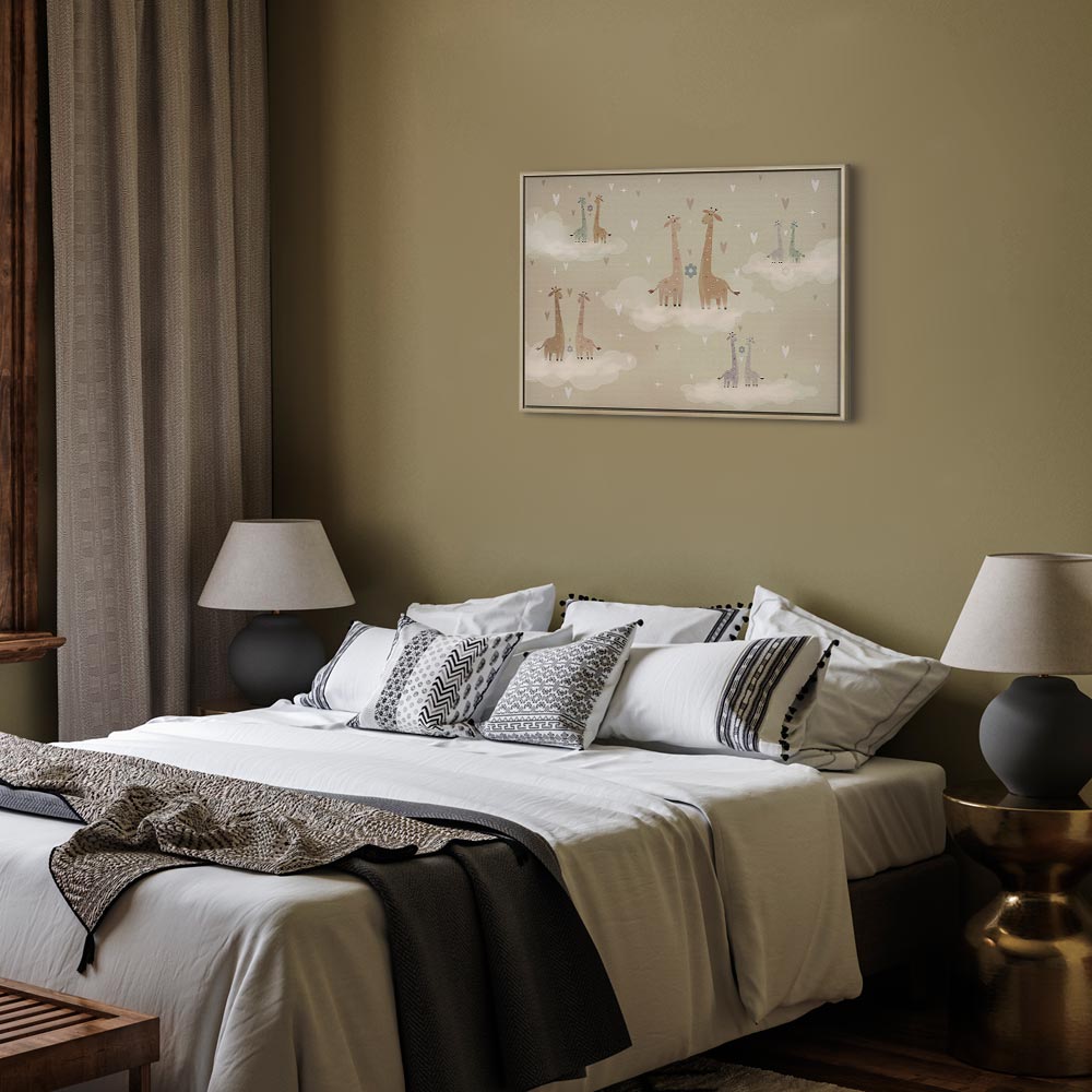 Canvas Print Love: Colorful Giraffes in Clouds