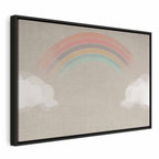 Canvas Print Rainy June Rainbow Emerges from Clouds on Bright Background