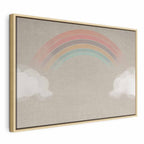 Canvas Print Rainy June Rainbow Emerges from Clouds on Bright Background