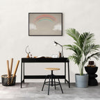 Canvas Print Rainy June Rainbow Emerges from Clouds on Bright Background