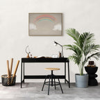 Canvas Print Rainy June Rainbow Emerges from Clouds on Bright Background