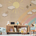 Rainbow Clouds Birds Children's Wall Mural