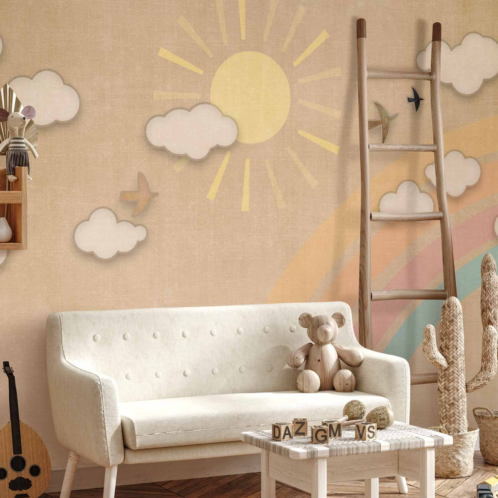 Rainbow Clouds Birds Children's Wall Mural