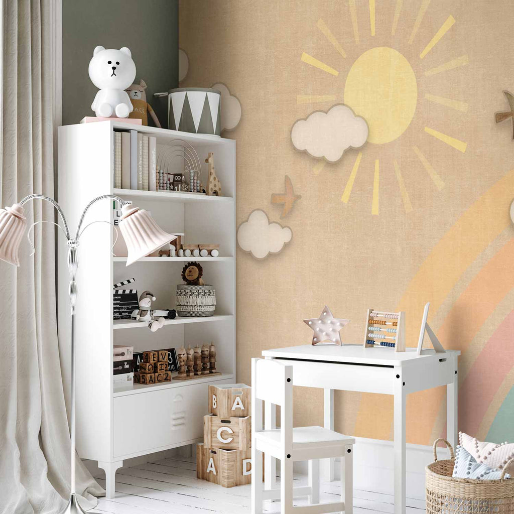 Rainbow Clouds Birds Children's Wall Mural