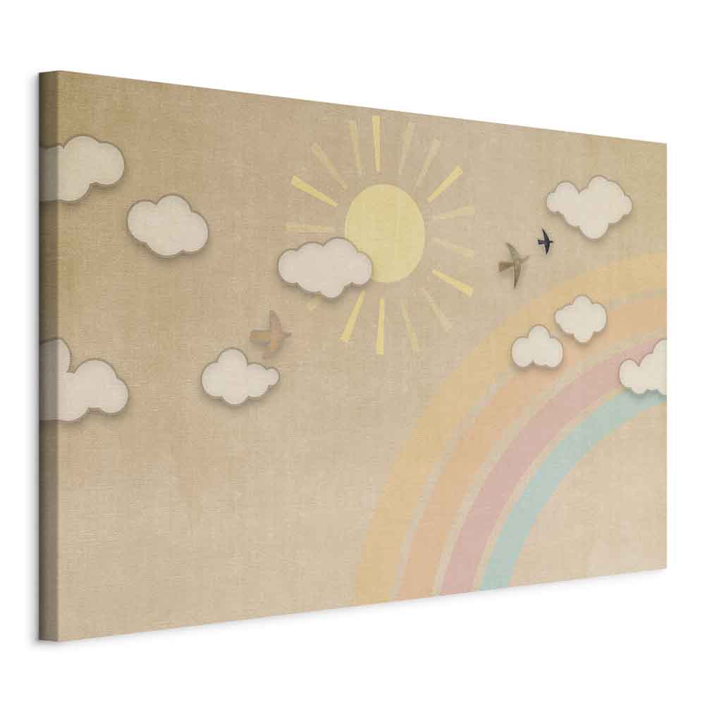 Leinwanddruck – Festlicher Himmel, Regenbogen, Vögel