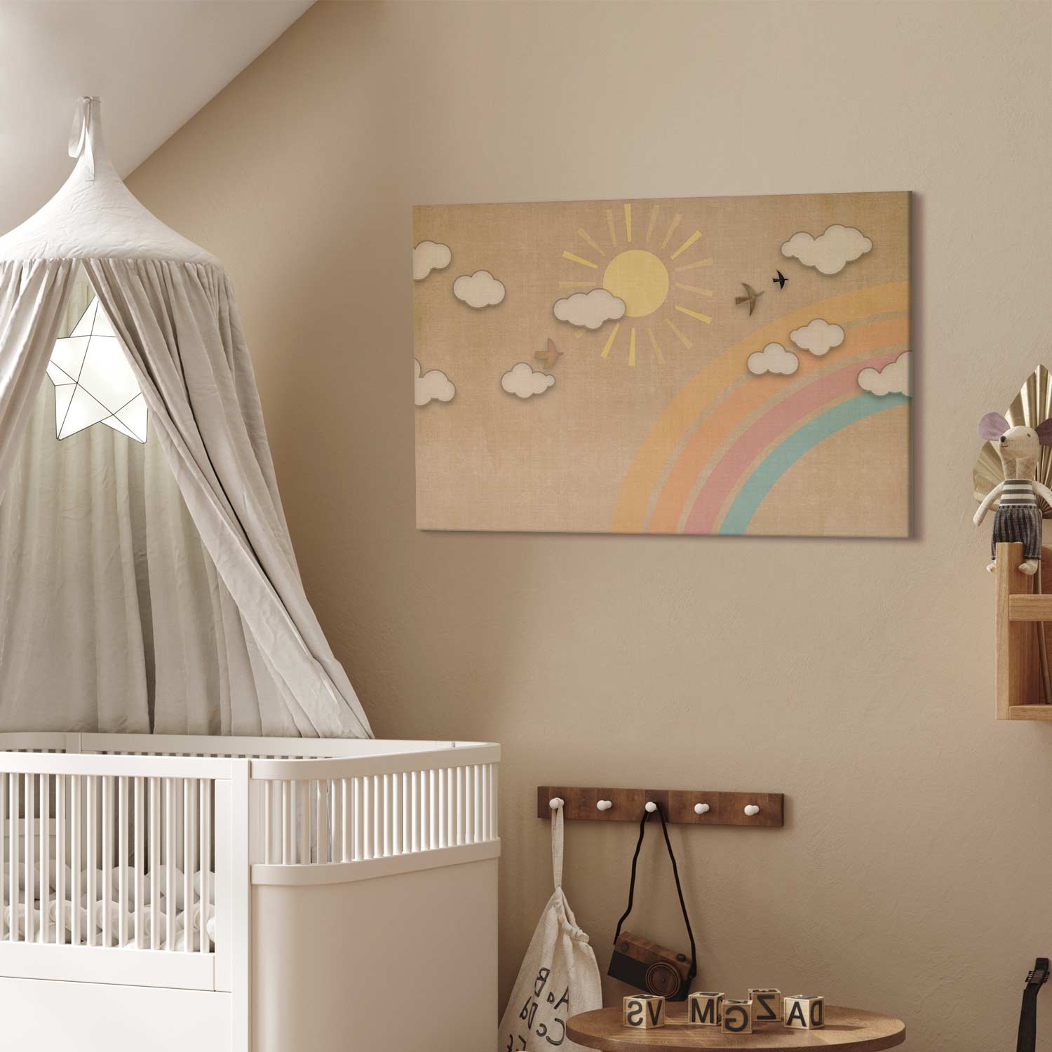 Rainbow Sky with Flying Birds Nature Canvas Print