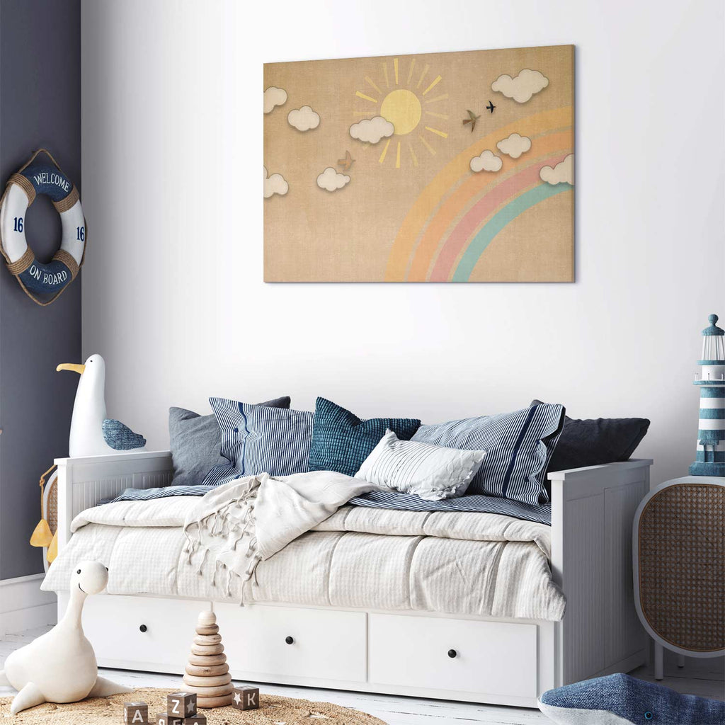 Rainbow Sky with Flying Birds Nature Canvas Print