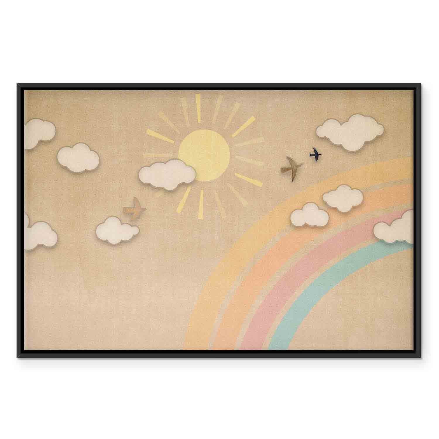 Rainbow Sky with Flying Birds Nature Canvas Print