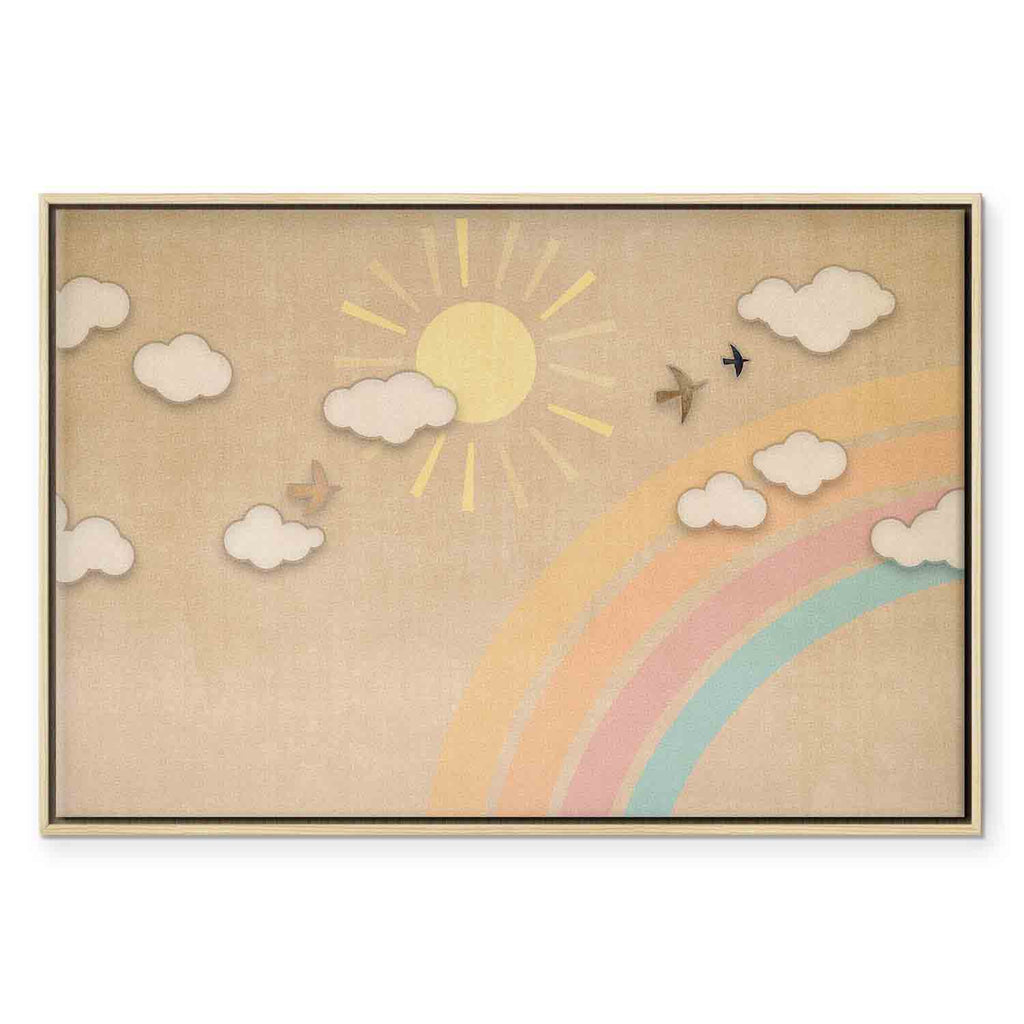 Rainbow Sky with Flying Birds Nature Canvas Print
