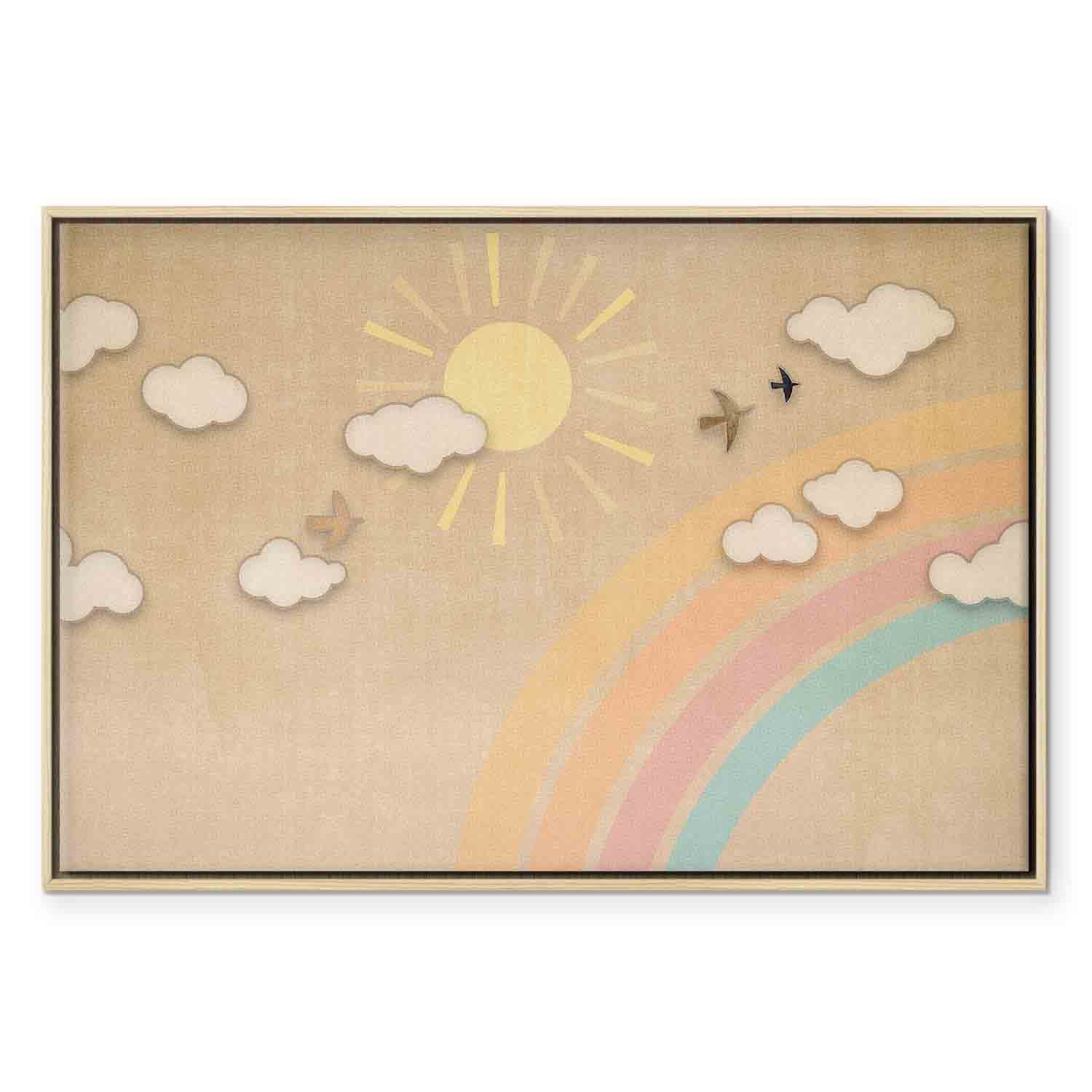 Rainbow Sky with Flying Birds Nature Canvas Print