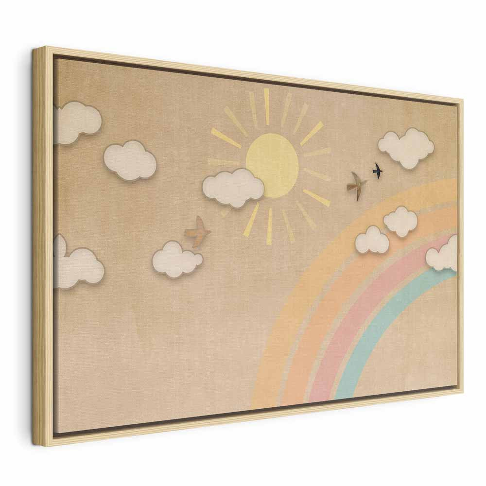 Leinwanddruck – Festlicher Himmel, Regenbogen, Vögel