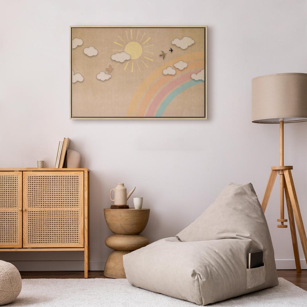 Leinwanddruck – Festlicher Himmel, Regenbogen, Vögel