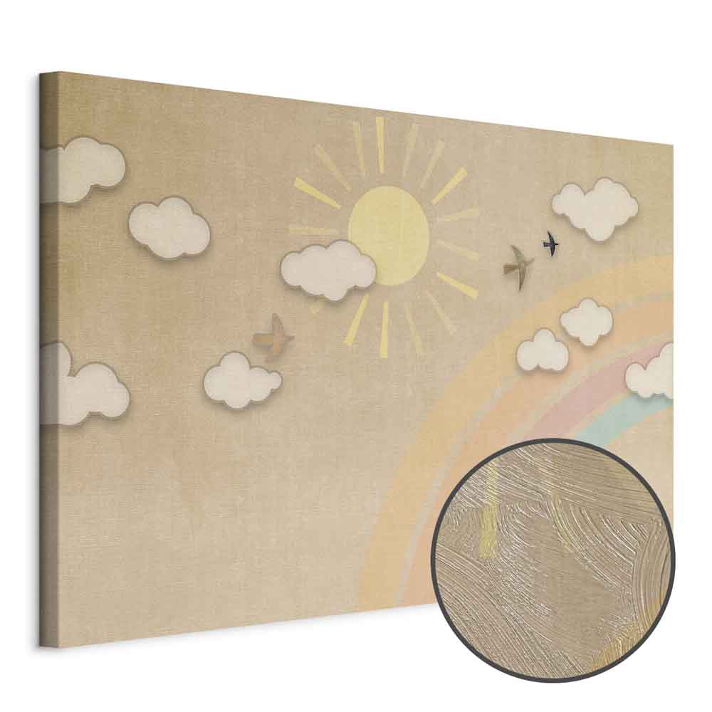 Rainbow Sky with Flying Birds Nature Canvas Print