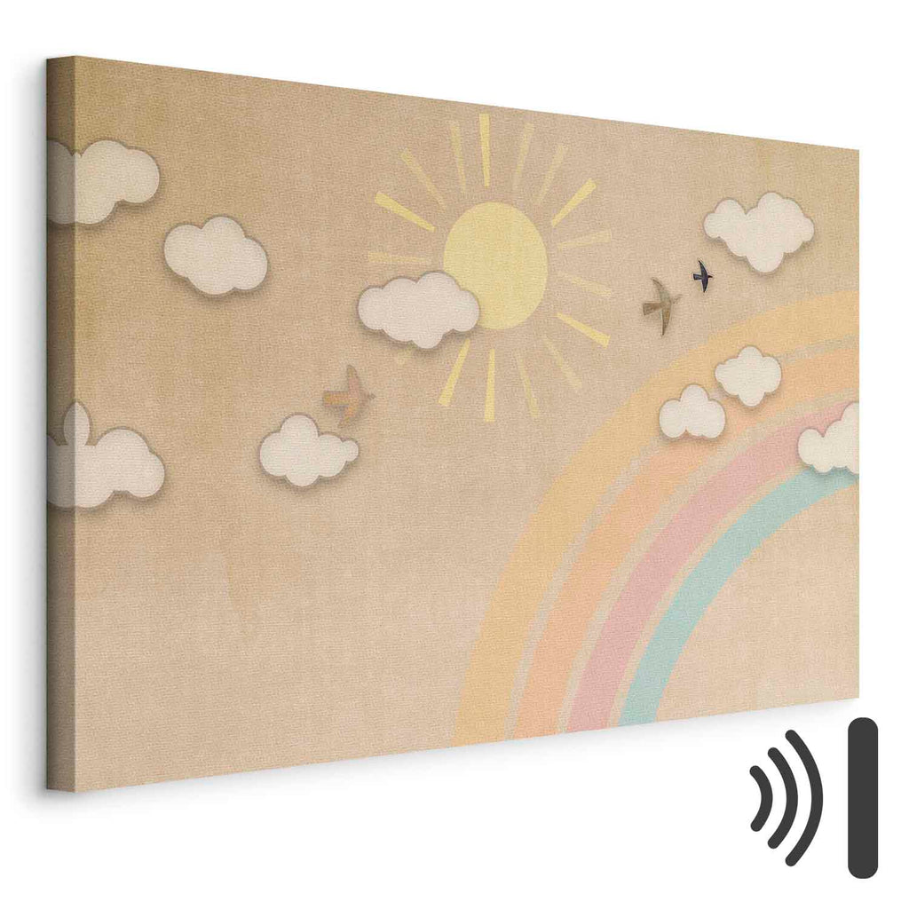 Rainbow Sky with Flying Birds Nature Canvas Print