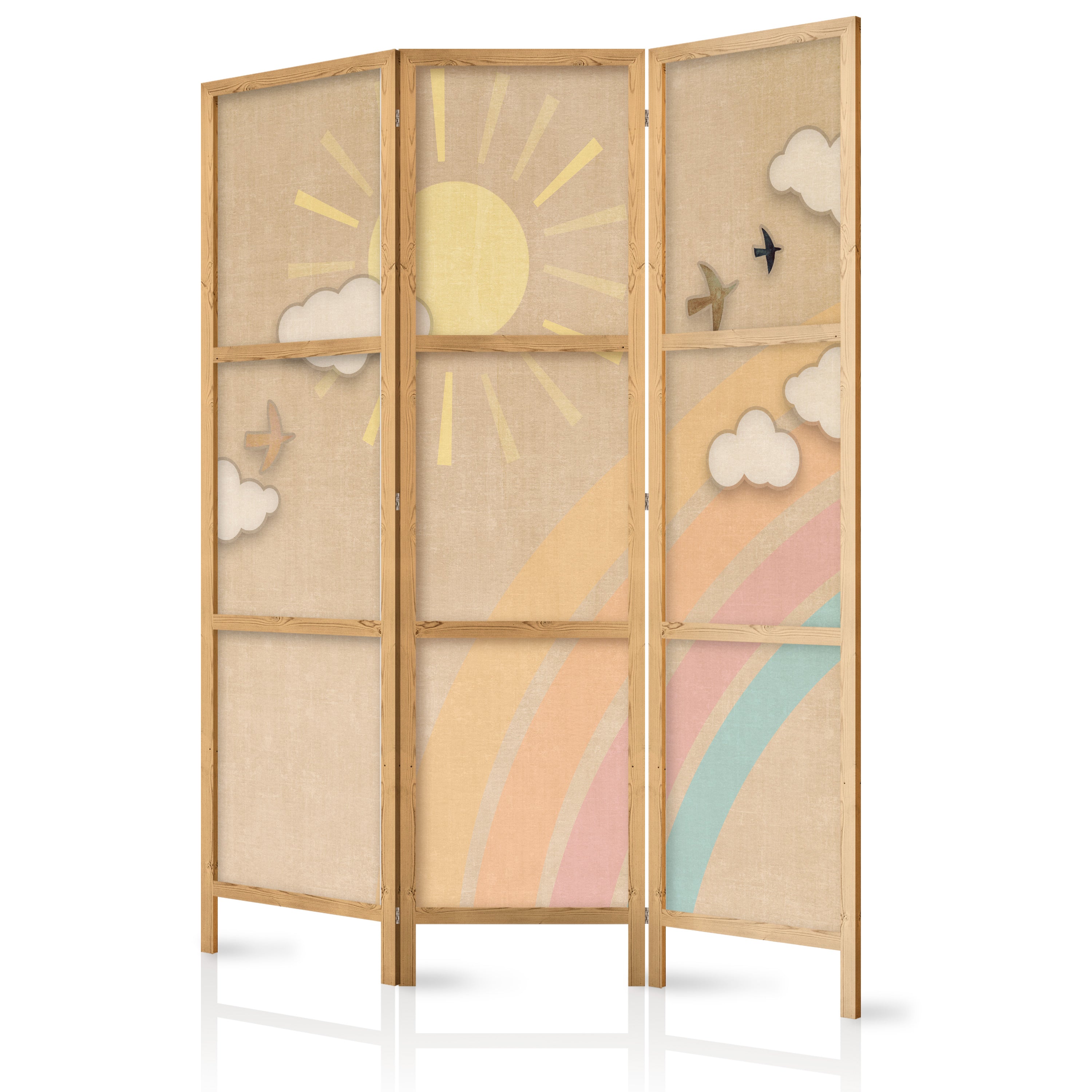 Japanese Room Divider - Holiday Sky Rainbow Birds