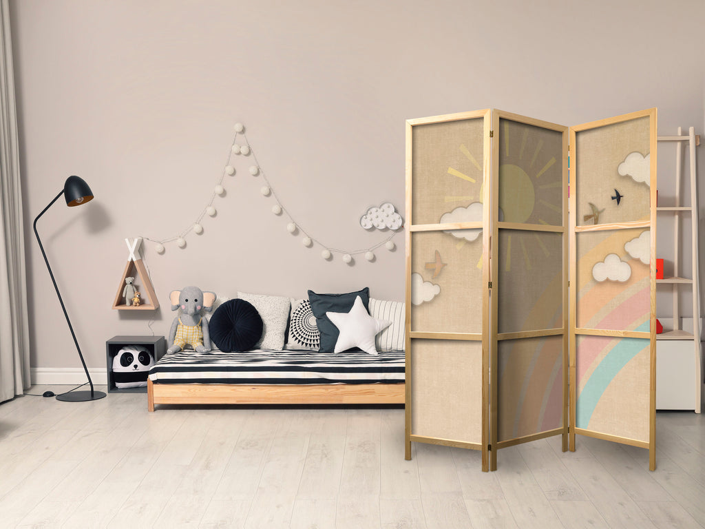 Japanese Room Divider - Holiday Sky Rainbow Birds