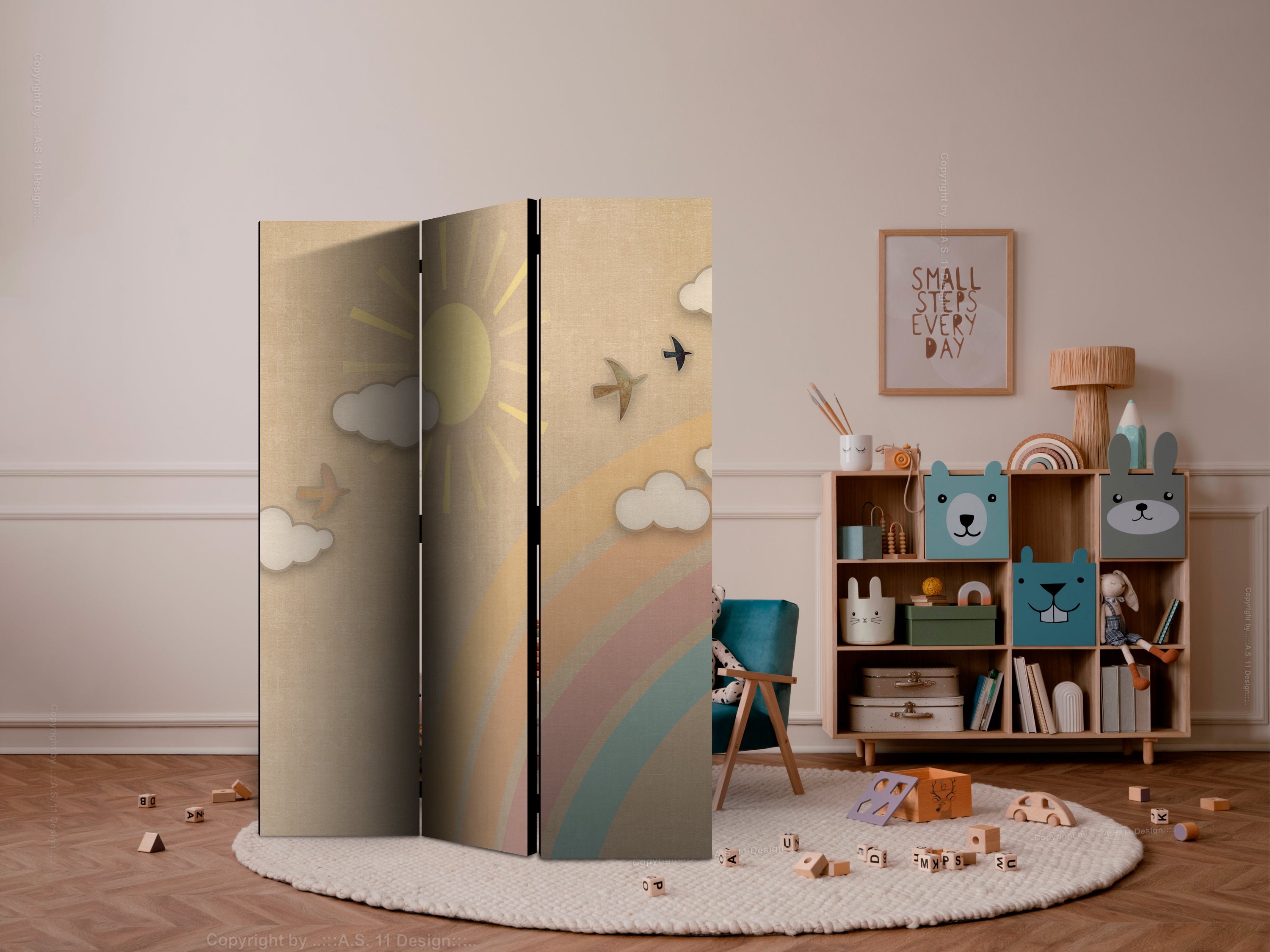 Room Divider 3-panel Holiday Sky with Birds