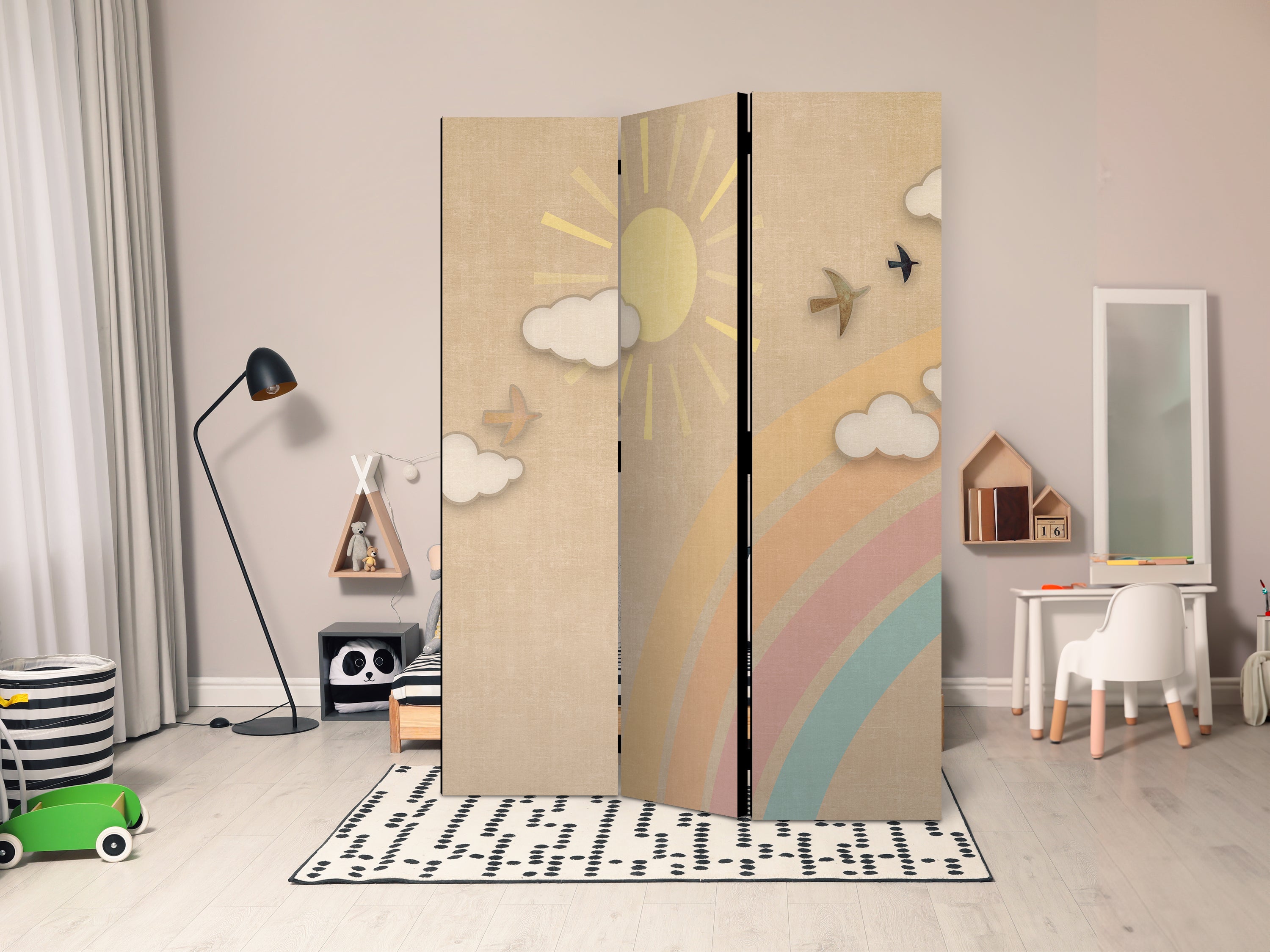 Room Divider 3-panel Holiday Sky with Birds