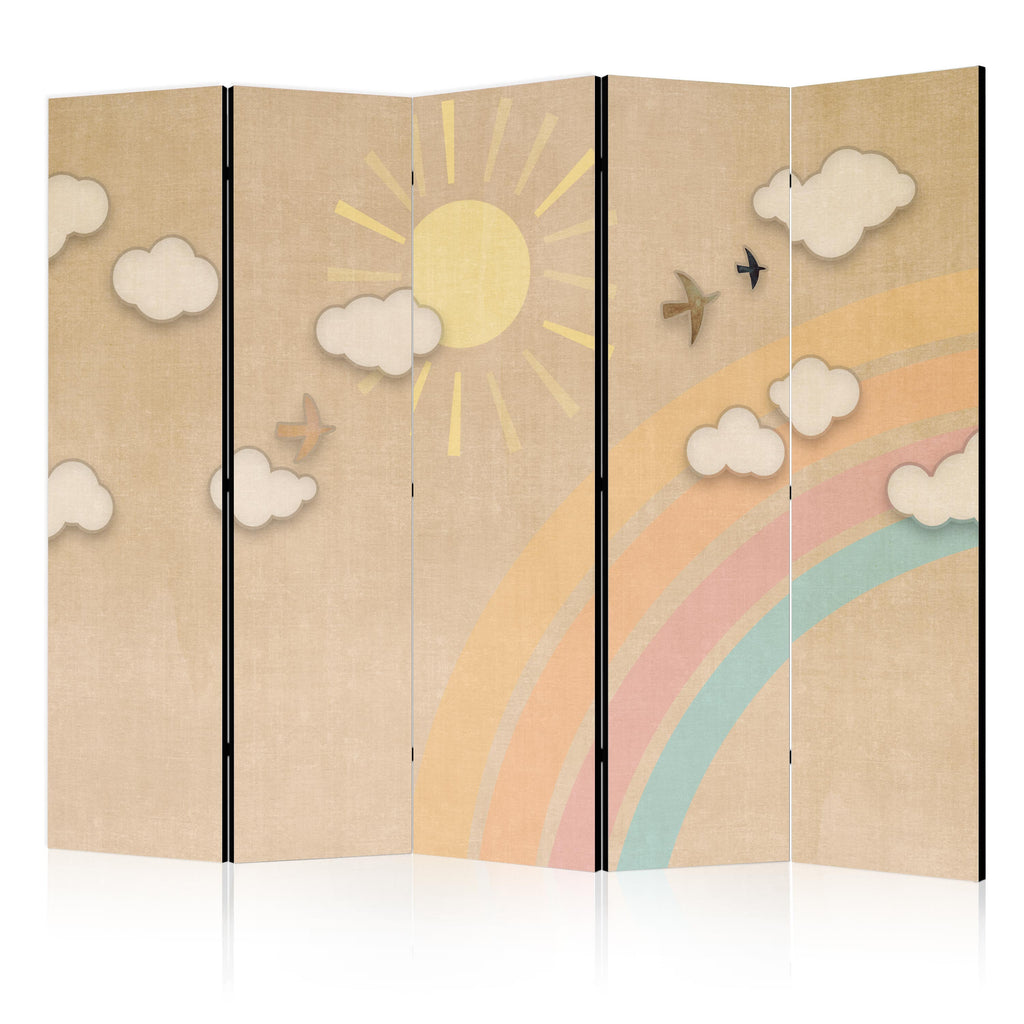 Room Divider - Holiday Sky - A Rainbow on a Sunny Day and Flying Birds