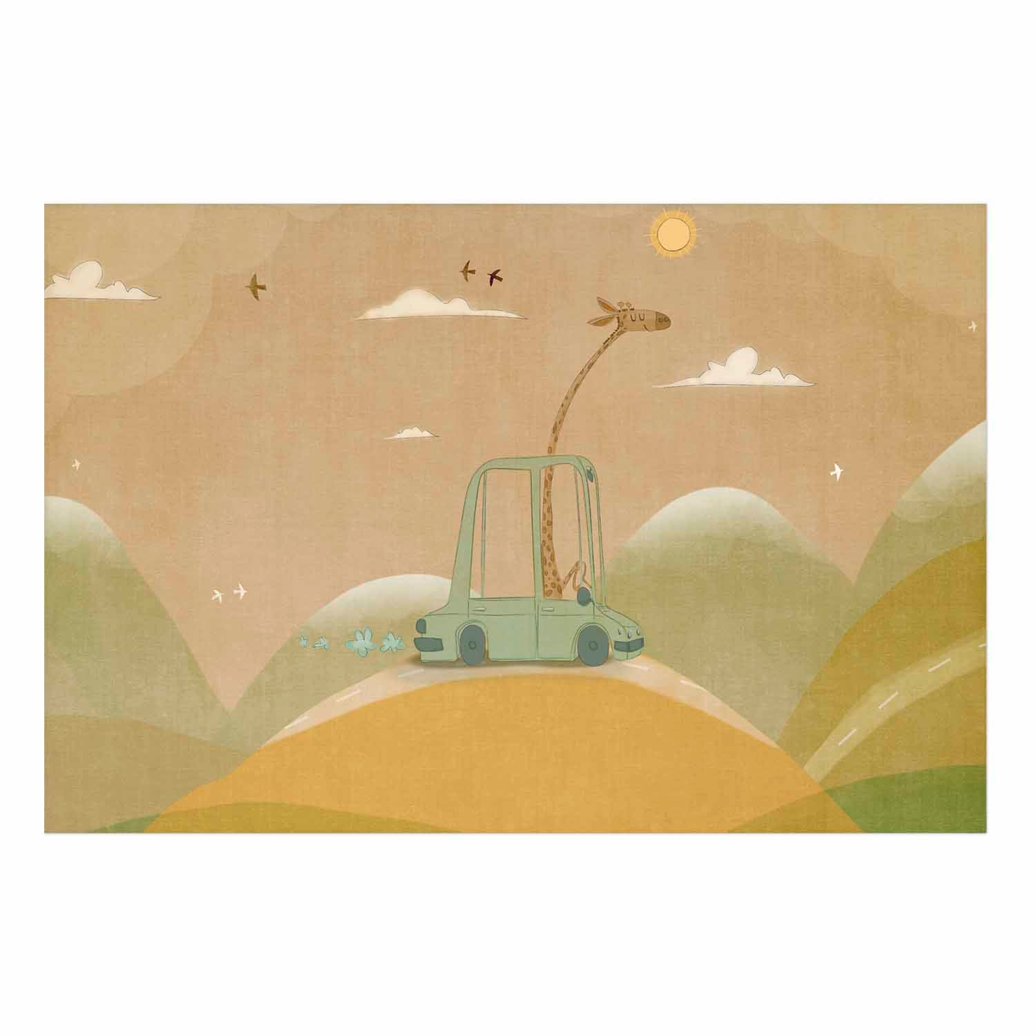 Traveling Giraffe Beige Kids Poster
