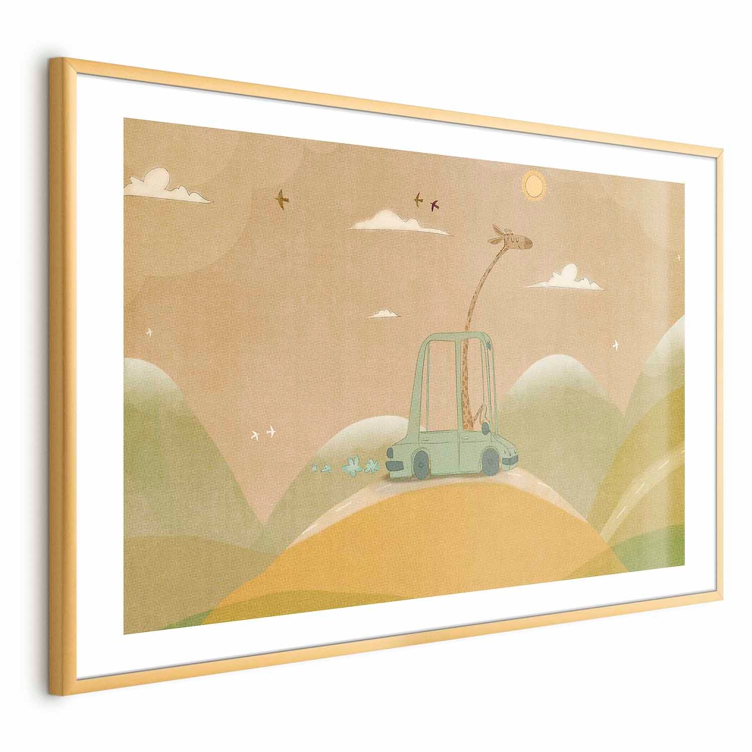 Traveling Giraffe Beige Kids Poster