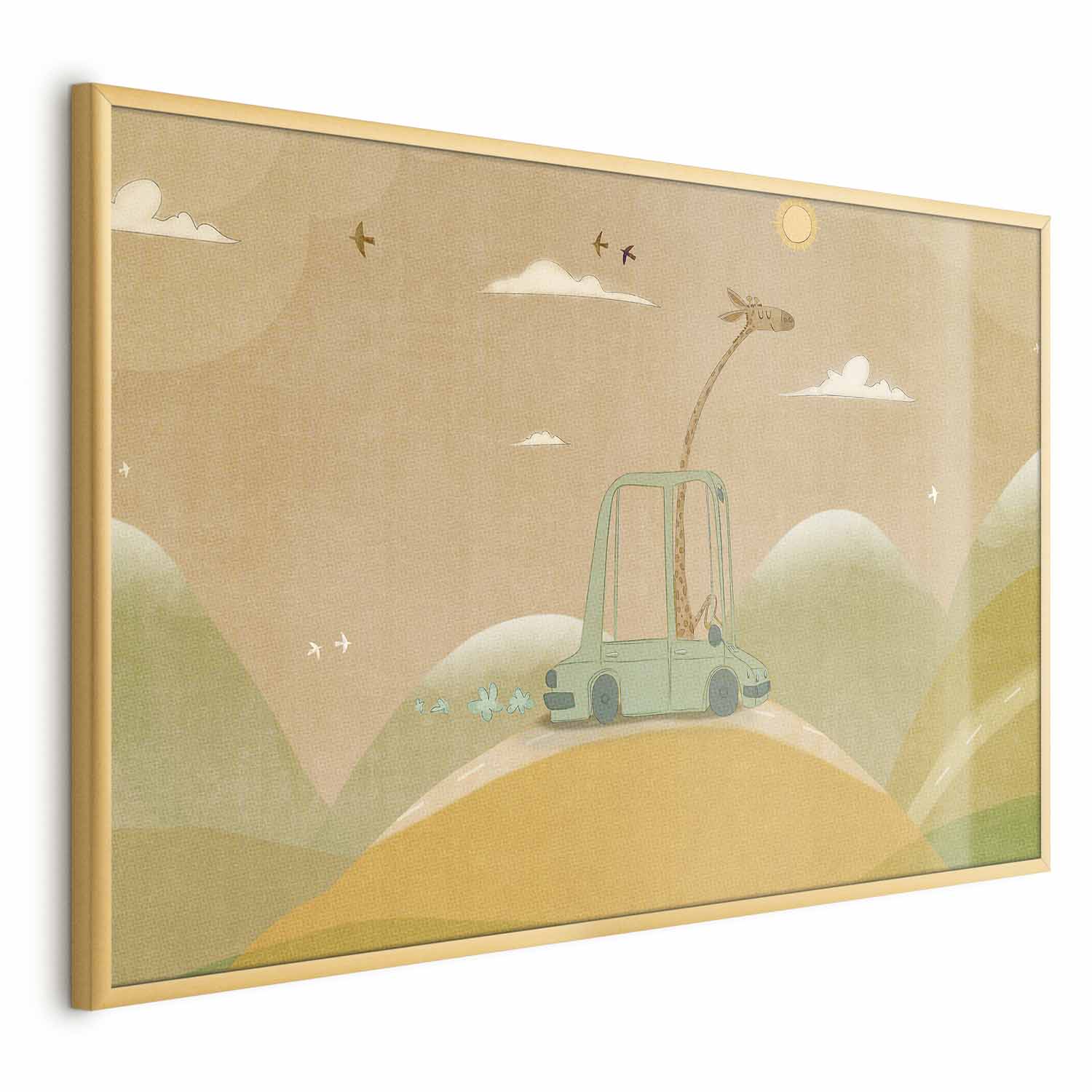 Traveling Giraffe Beige Kids Poster