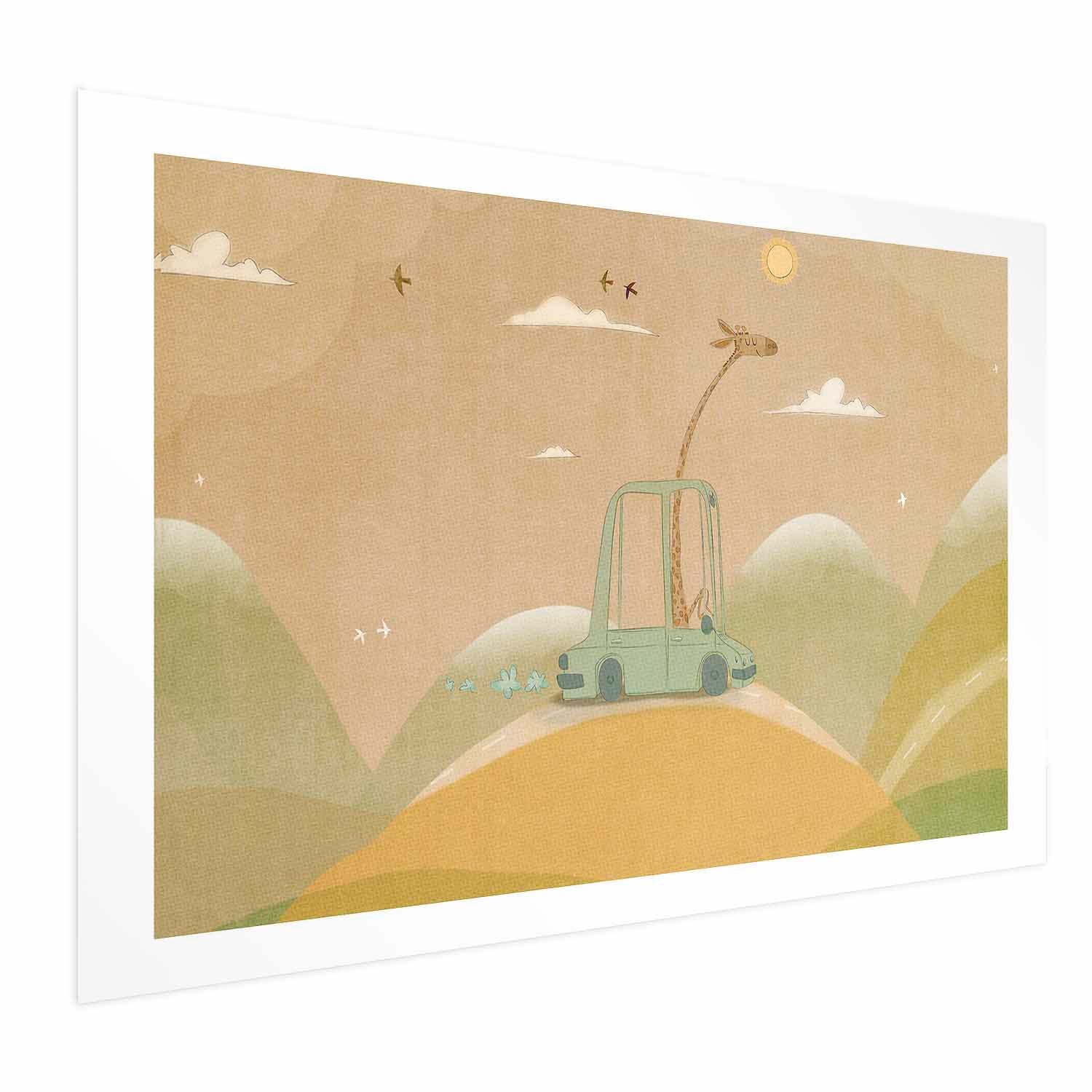 Traveling Giraffe Beige Kids Poster