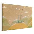 Canvas Print Dreamy Traveler with Cheerful Giraffe in Sunny Scene