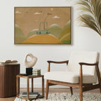 Canvas Print Dreamy Traveler with Cheerful Giraffe in Sunny Scene