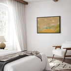 Canvas Print Dreamy Traveler with Cheerful Giraffe in Sunny Scene