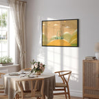 Canvas Print Dreamy Traveler with Cheerful Giraffe in Sunny Scene