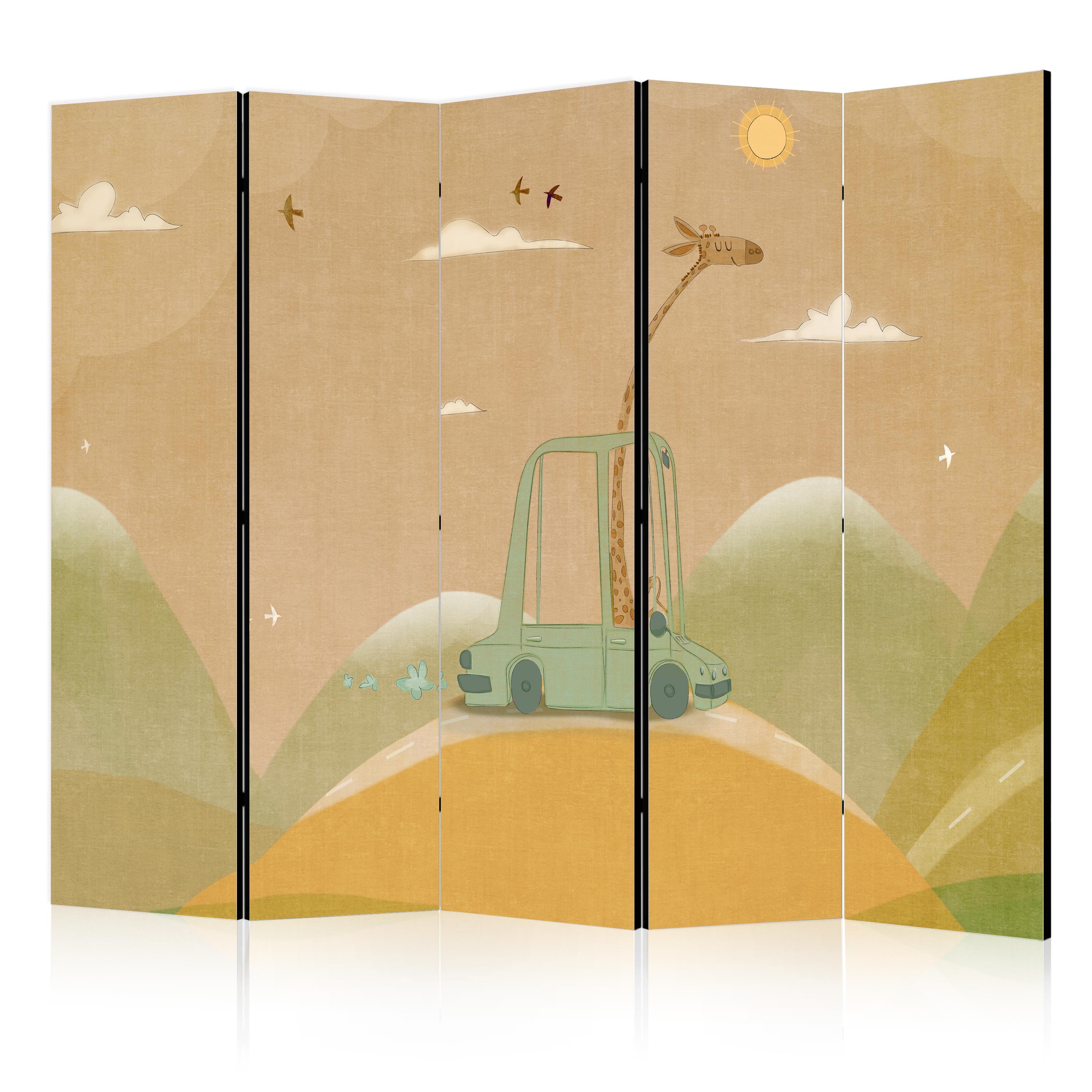 Room Divider Dreamy Traveler Giraffe Driving a Car on a Sunny Day