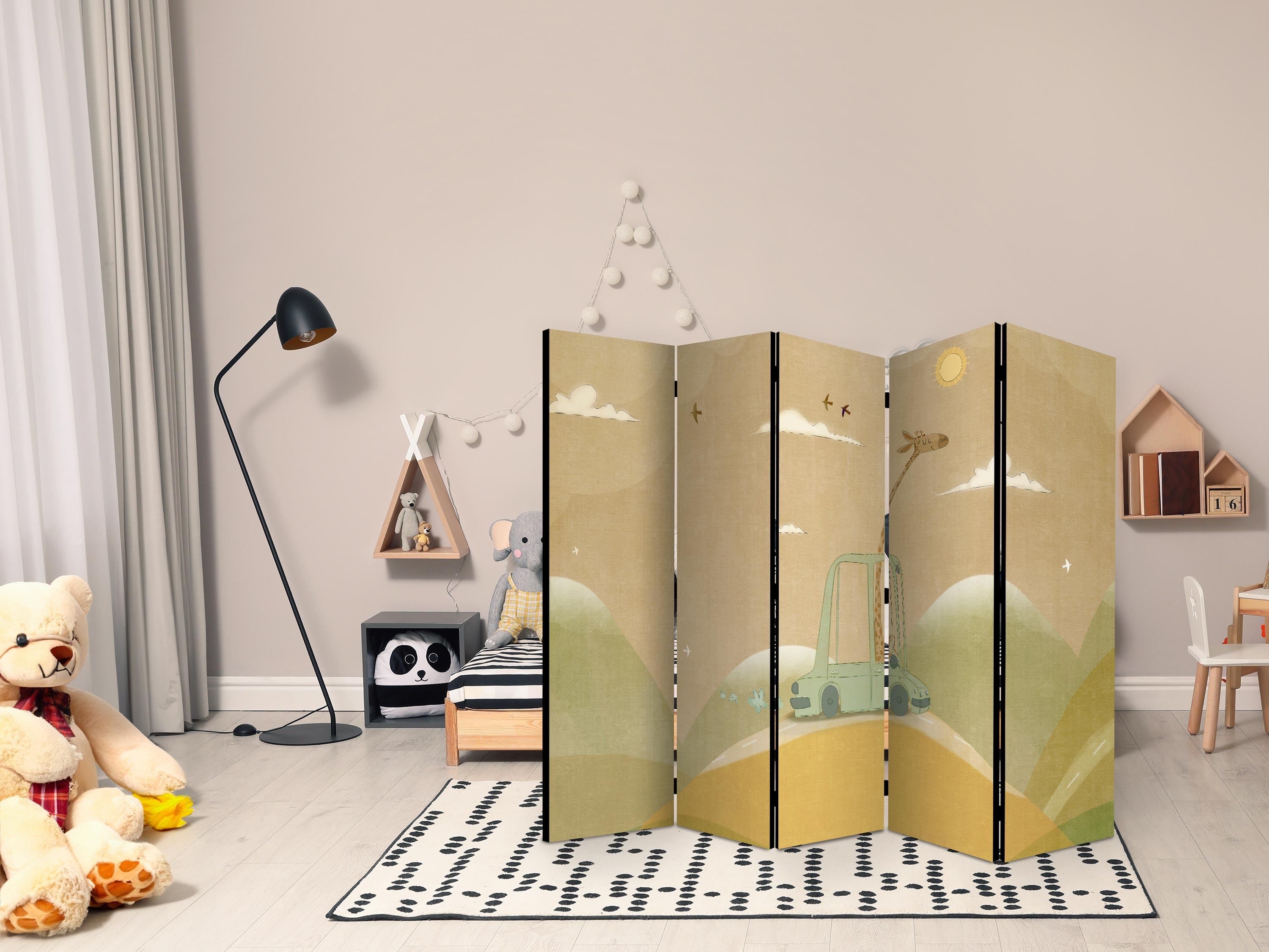 Room Divider Dreamy Traveler Giraffe Driving a Car on a Sunny Day