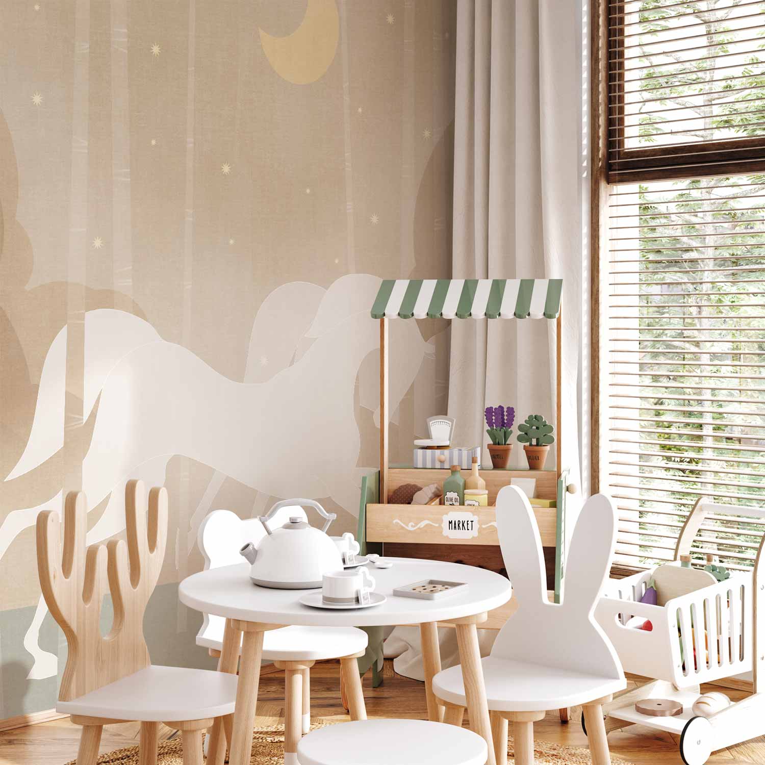 Rushing Horses Sky Wall Mural