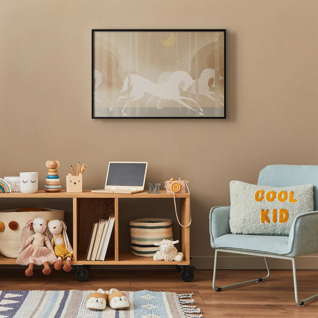 Galloping Horses Beige Poster