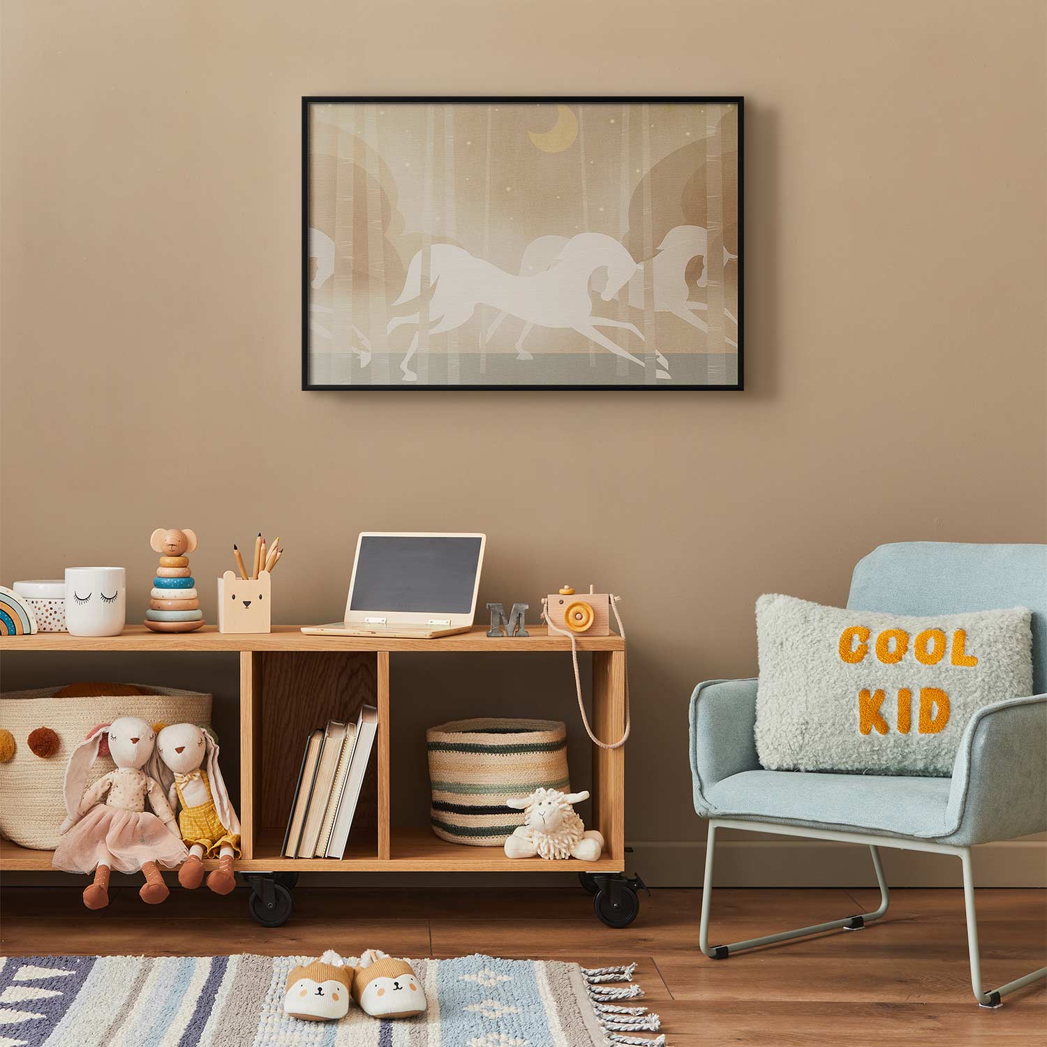 Galloping Horses Beige Poster