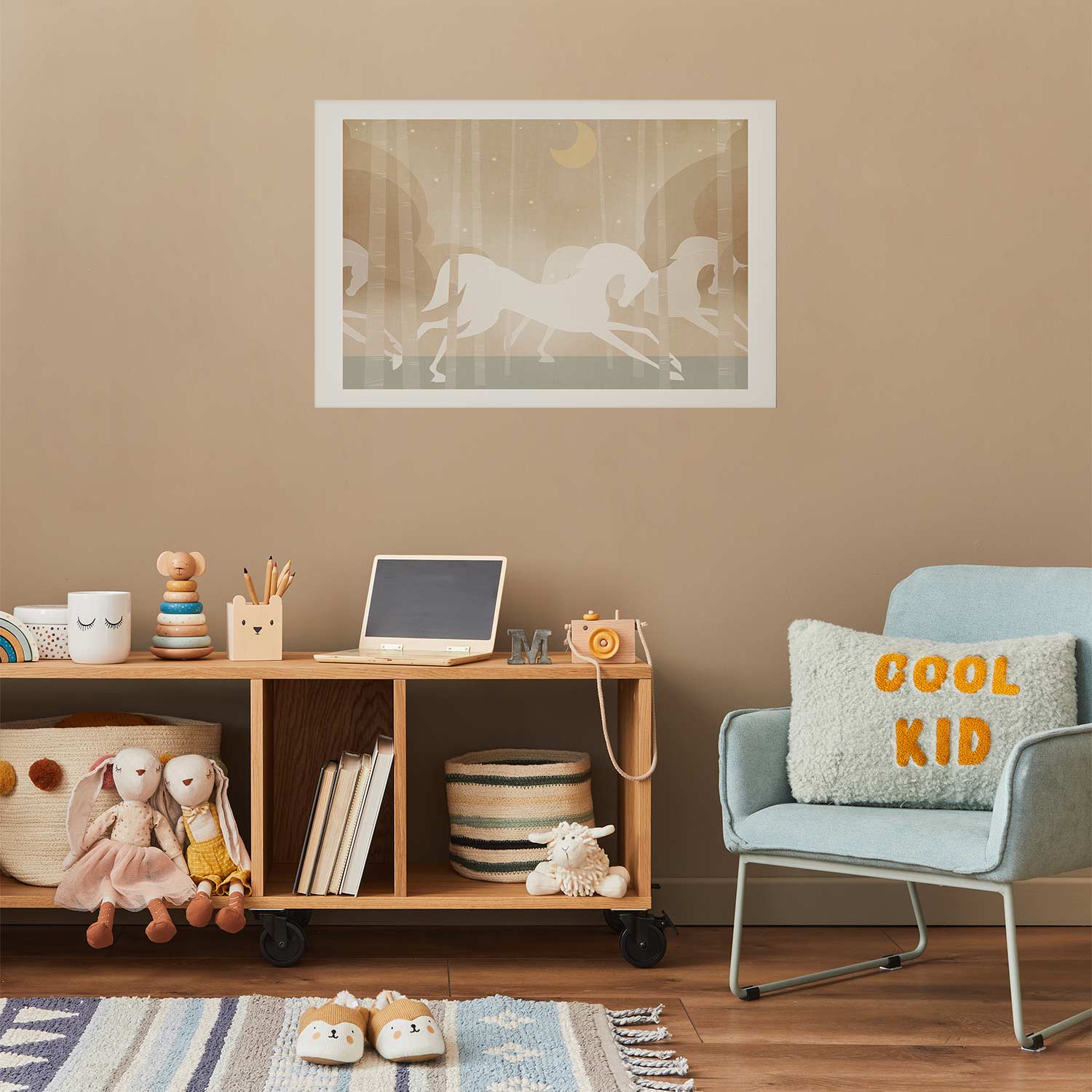 Galloping Horses Beige Poster