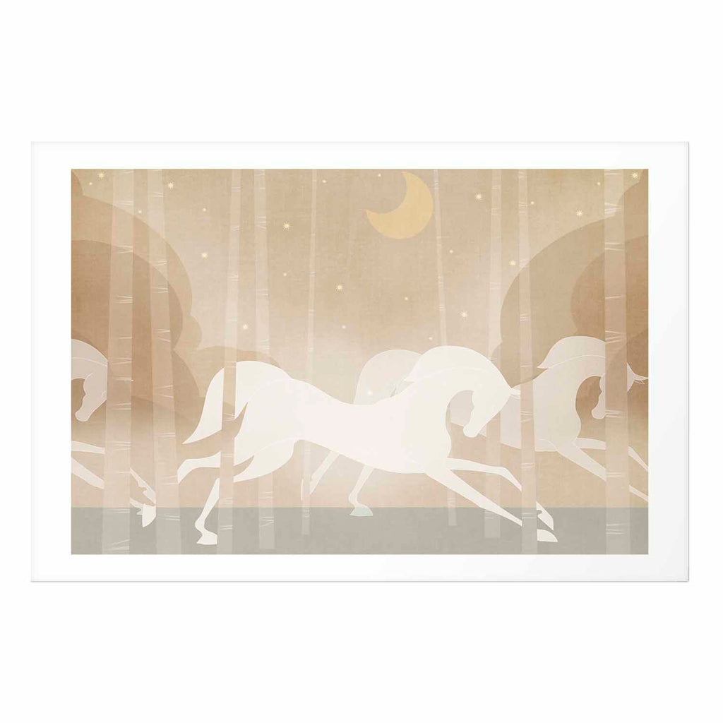 Galloping Horses Beige Poster