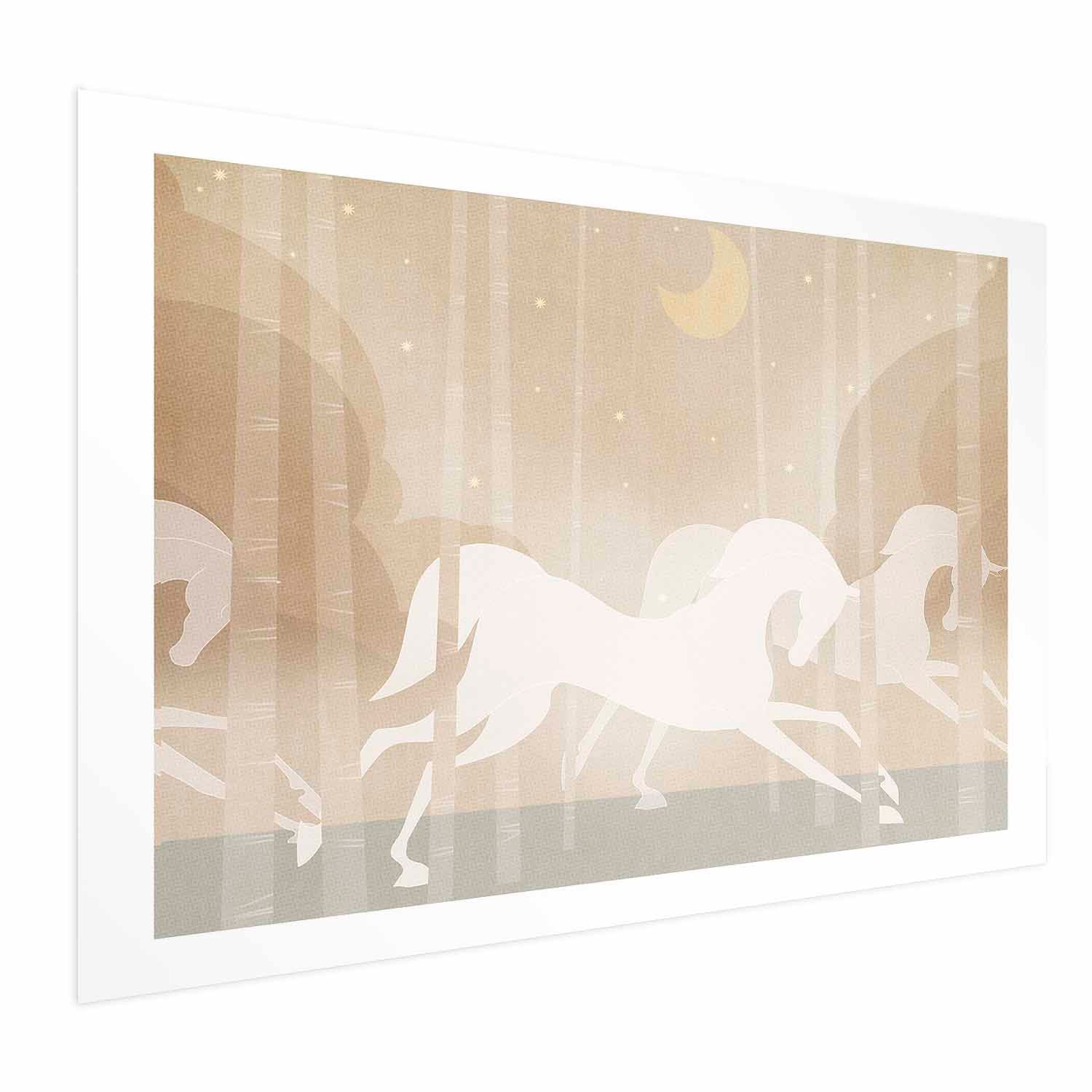 Galloping Horses Beige Poster