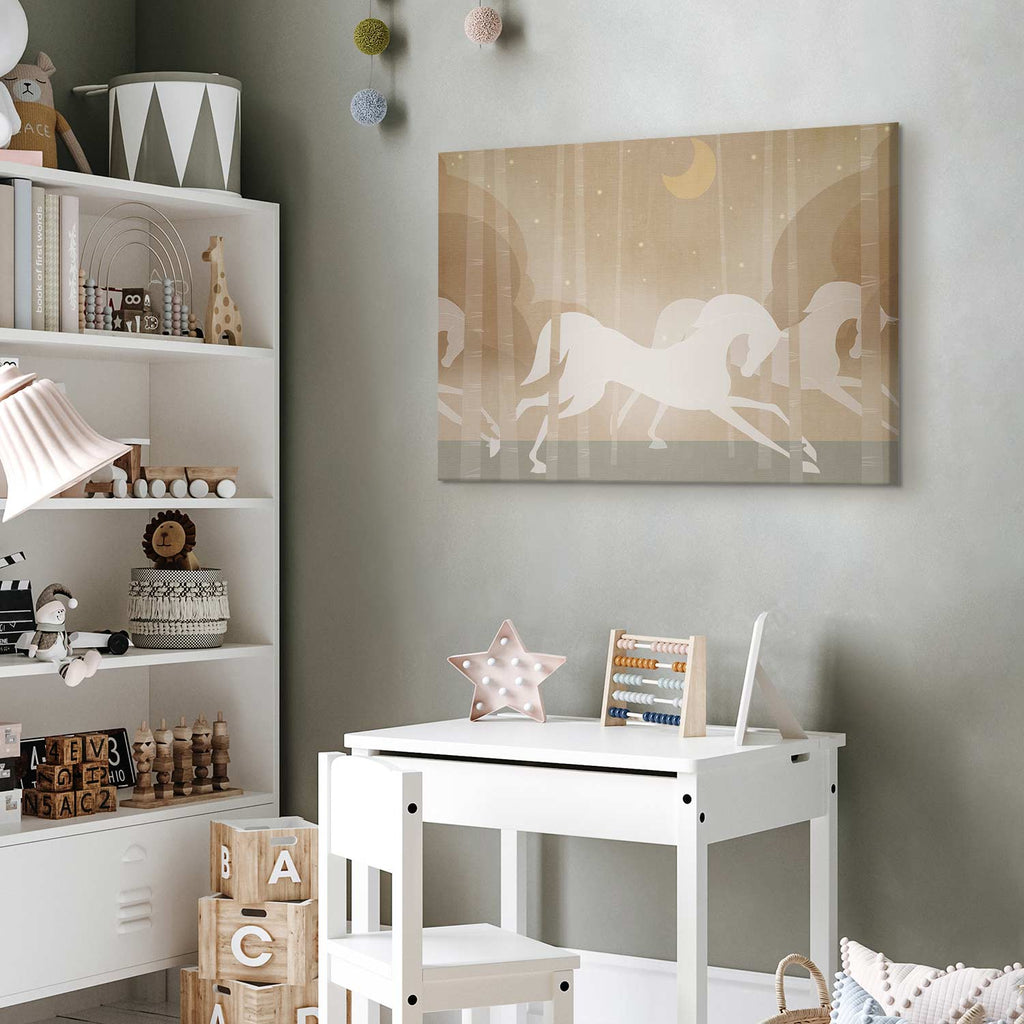 Moonlit Galloping Horses Fantasy Canvas Print